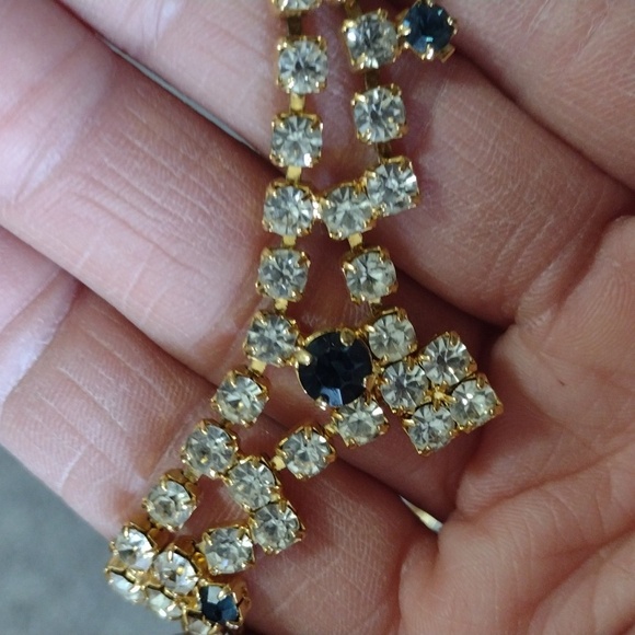 VINTAGE DARK BLUE CLEAR RHINESTONE CHOKER COLLAR BIB 15-18" NECKLACE - Picture 9 of 11